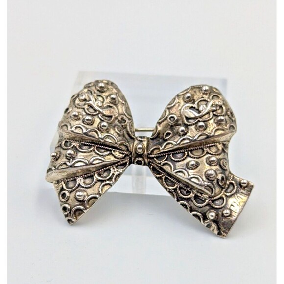 Vintage Danecraft Sterling Silver 925 Ornate Bow Brooch Pin - Picture 1 of 10